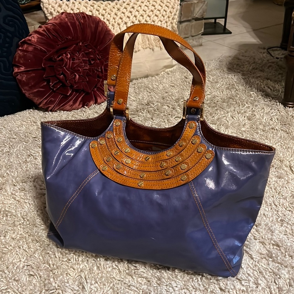 Tory Burch Amethyst purple Brewster Twill tote with gold accents